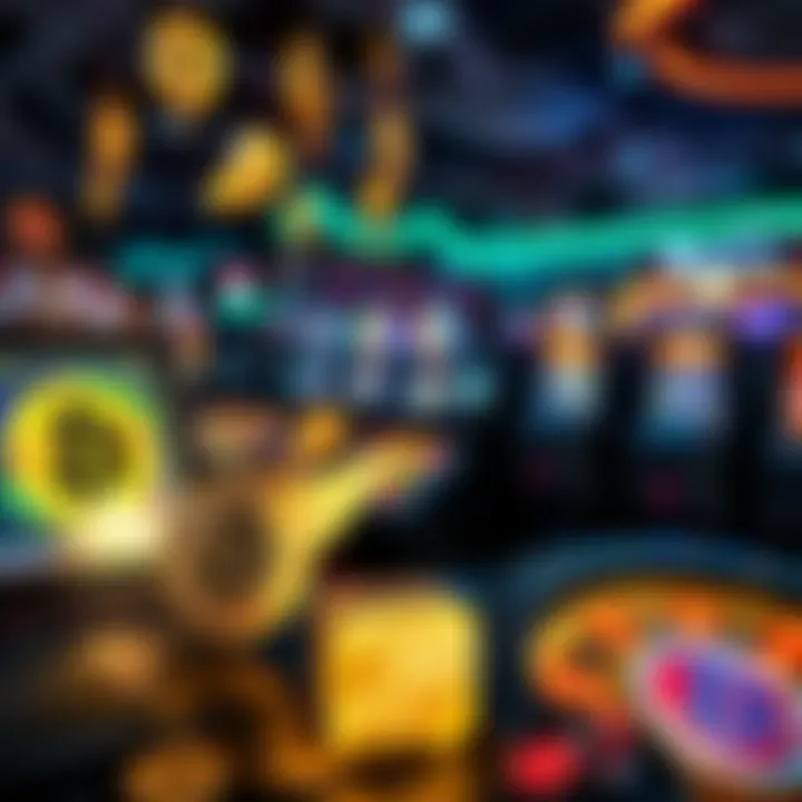 A collection of cryptocurrency symbols and casino games