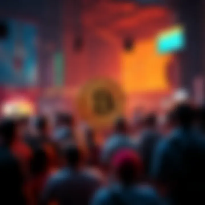 An illustration showcasing a vibrant community gathering centered around Bitcoin.