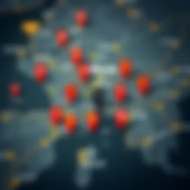 Map highlighting various local Bitcoin exchange locations.