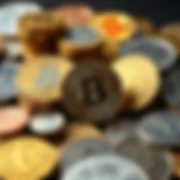 A close-up view of various collectible coins arranged artistically showcasing their unique designs and historical significance.