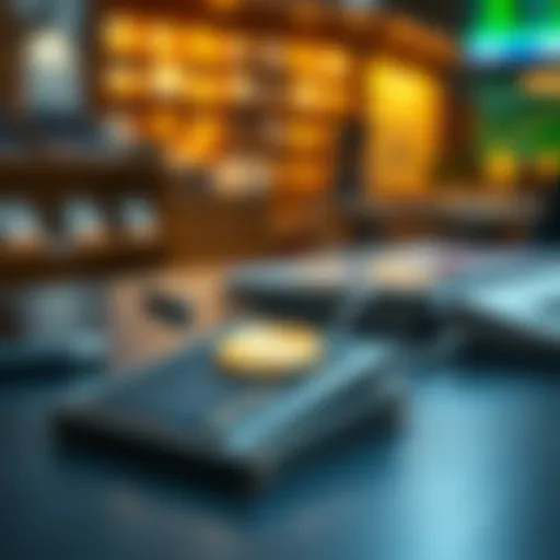 A modern cryptocurrency hardware wallet displayed on a table