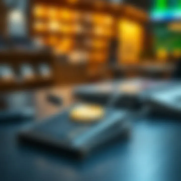 A modern cryptocurrency hardware wallet displayed on a table