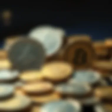 An elegant display of rare coins highlighted under soft lighting, emphasizing their craftsmanship and value.